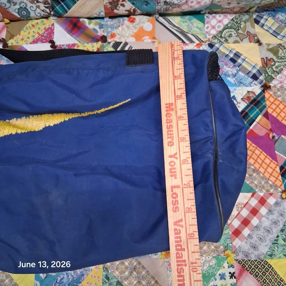 Vintage Nike Blue Yellow Swoosh Gym Duffle Bag Large 1 Pocket
